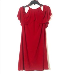 Red Cold Shoulder Dress with Ruffle Neckline